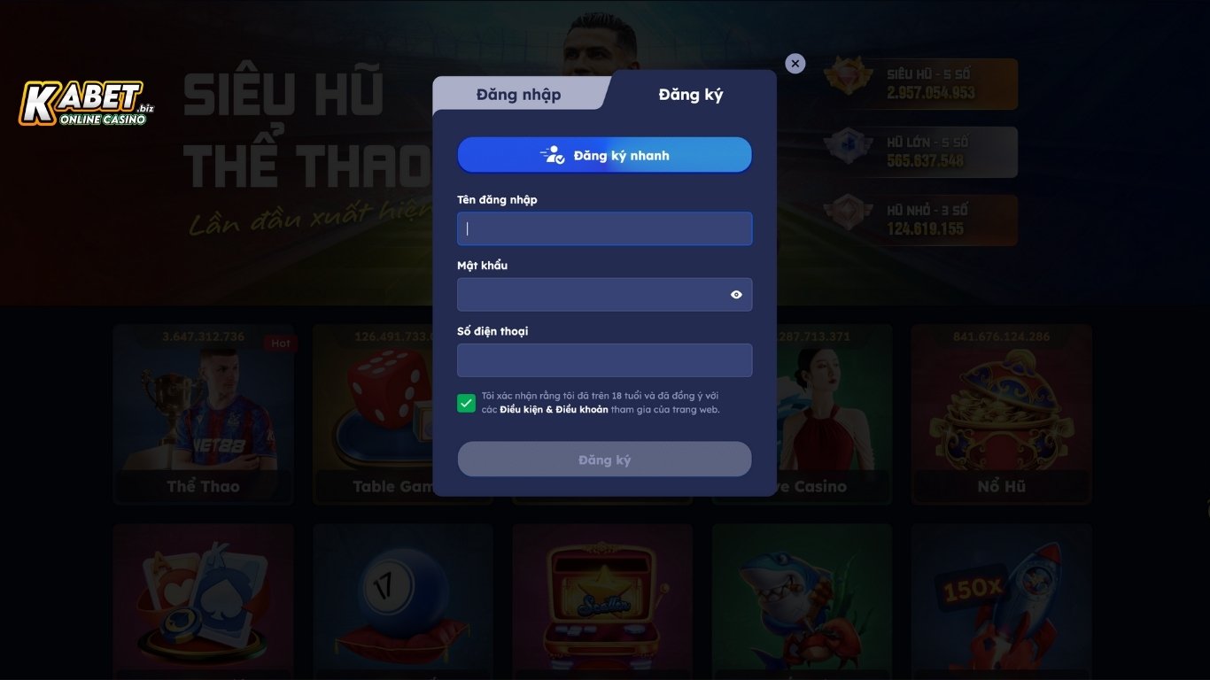 Hướng dẫn đăng ký thành viên tại Kabet